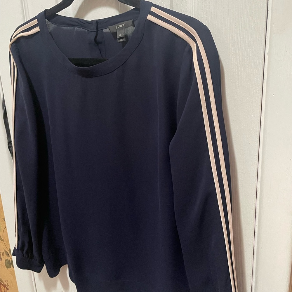 J. Crew Navy Blouse with Pink Accents